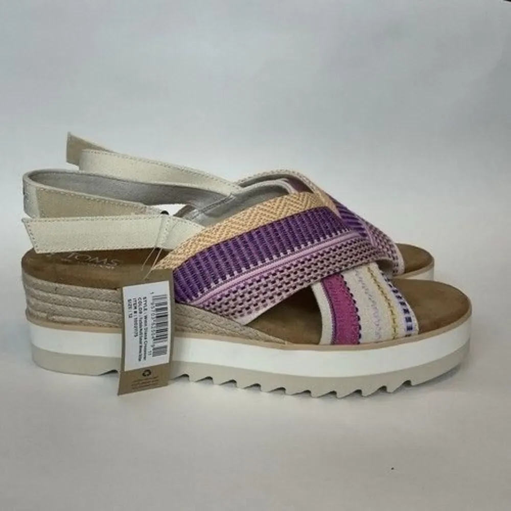 NWOB Toms Diana Crossover Platform Wedge Sandals Women Size 12 Fuchsia Pink/Purp